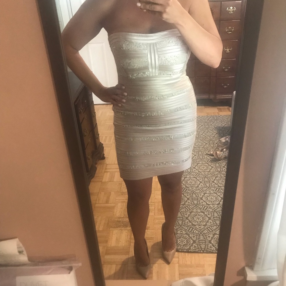 NWT BCBG Rebecca Champagne Sequin Strapless Dress